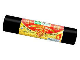 Мешки для мусора 120 л, с завязками, черные, в рулоне 10 шт., ПНД, 15 мкм, 800х750 мм, VIP, Z12010black в Балашихе