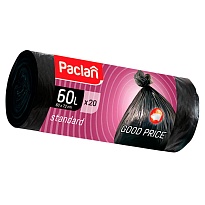 Мешки для мусора 60 л, черные, в рулоне 20 шт., ПНД, 7,4 мкм, 720х600 мм, PACLAN, 600820 в Балашихе