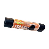 Мешки для мусора 120 л, с завязками, черные, в рулоне 10 шт., ПНД, 16 мкм, 1100х700 мм, Крепак, 4607075710320 в Балашихе
