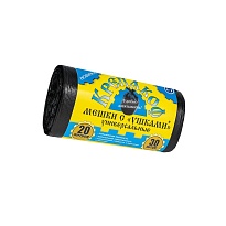 Мешки для мусора 20 л, с ушками, черные, в рулоне 30 шт., ПНД, 10 мкм, 550х440 мм, Крепакоф, 4607075710405 в Балашихе