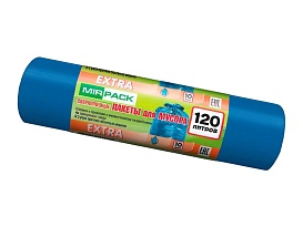 Мешки для мусора 120 л, синие, в рулоне 10 шт., ПНД, 14 мкм, 1100х700 мм, EXTRA, ex1201802 в Балашихе