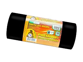 Мешки для мусора 300 л, черные, в рулоне 10 шт., ПВД 70 мкм, 1400х1000 мм, PREMIUM+, 30010160 в Балашихе