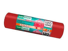 Мешки для мусора 120 л, красные, в рулоне 10 шт., ПНД, 14 мкм, 1100х700 мм, EXTRA, ex1201805 в Балашихе