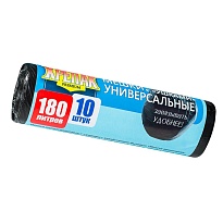 Мешки для мусора 180 л, с ушками, черные, в рулоне 10 шт., ПНД, 20 мкм, 1150х800 мм, Крепак, 4607075710498 в Балашихе