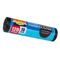 Мешки для мусора 120 л, с ушками, черные, в рулоне 10 шт., ПНД, 15 мкм, 1100х700 мм, Крепак, 4607075710474 в Балашихе