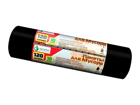 Мешки для мусора 120 л, черные, в рулоне 10 шт., ПНД, 12 мкм, 1100х700 мм, MIRPACK Classik, 1201011 в Балашихе