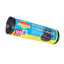 Мешки для мусора 120 л, черные, в рулоне 10 шт., ПНД, 15 мкм, 1100х700 мм, Крепак, 4607075710214 в Балашихе
