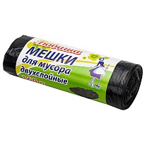 Мешки для мусора 160 л, черные, в рулоне 10 шт., ПВД, 23 мкм, 1200х900 мм, Любаша, 607681 в Балашихе