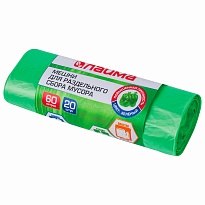 Мешки для мусора 60 л, зеленые, в рулоне 20 шт., ПНД, 10 мкм, 680х580 мм, LAIMA, 606704 в Балашихе
