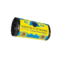 Мешки для мусора 20 л, с ручками, черные, в рулоне 30 шт., ПНД, 10 мкм, 550х440 мм, Крепакоф, 4607075710658 в Балашихе