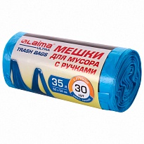 Мешки для мусора 35 л, с ручками, синие, в рулоне 30 шт., ПНД, 9 мкм, 540х500 мм, LAIMA ULTRA, 607683 в Балашихе