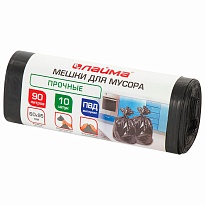 Мешки для мусора 90 л, черные, в рулоне 10 шт., ПВД, 25 мкм, 950х600 мм, LAIMA, 605332 в Балашихе
