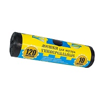 Мешки для мусора 120 л, с ушками, черные, в рулоне 10 шт., ПНД, 13 мкм, 1050х680 мм, Крепакоф, 4607075710252 в Балашихе