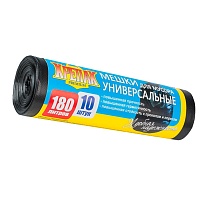 Мешки для мусора 180 л, черные, в рулоне 10 шт., ПНД, 20 мкм, 1150х800 мм, Крепак, 4607075710481 в Балашихе