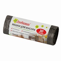 Мешки для мусора 30 л, черные, в рулоне 20 шт., ПНД, 5 мкм, 550х470 мм, Любаша эконом, 605329 в Балашихе