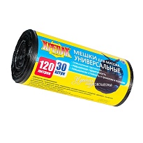 Мешки для мусора 120 л, черные, в рулоне 30 шт., ПНД, 15 мкм, 1100х700 мм, Крепак, 4607075710122 в Балашихе