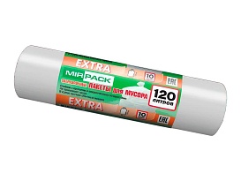 Мешки для мусора 120 л, белые, в рулоне 10 шт., ПНД, 14 мкм, 1100х700 мм, EXTRA, ex1201803 в Балашихе