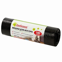 Мешки для мусора 180 л, черные, в рулоне 10 шт., ПВД, 24 мкм, 1060х800 мм, Любаша, 605336 в Балашихе