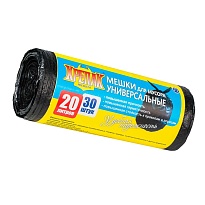 Мешки для мусора 20 л, черные, в рулоне 30 шт., ПНД, 10 мкм, 550х440 мм, Крепак, 4607075710092 в Балашихе