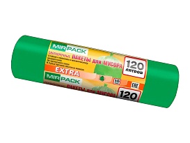 Мешки для мусора 120 л, зеленые, в рулоне 10 шт., ПНД, 14 мкм, 1100х700 мм, EXTRA, ex1201804 в Балашихе