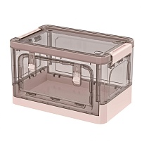 Ящик пластиковый складной прозрачный коричневый, дно розовое, 360х235х230 мм, с колесиками в Балашихе